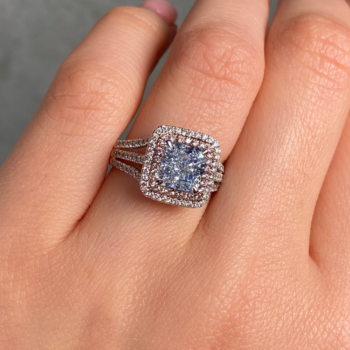 2 Carat Blue Radiant Diamond Double Halo Engagement Ring