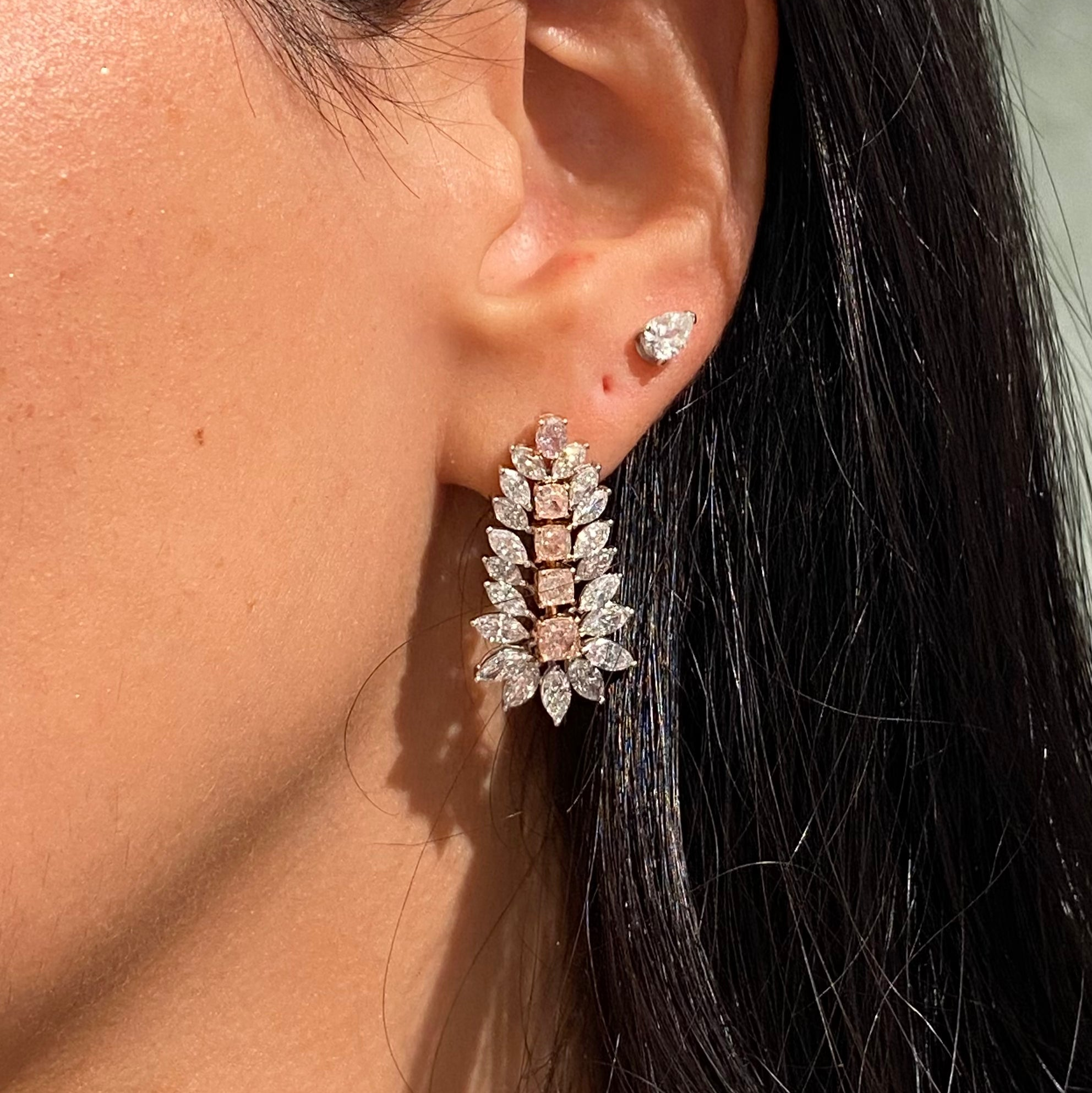 7 Carat Pink Diamond Graduating Bridal Earrings