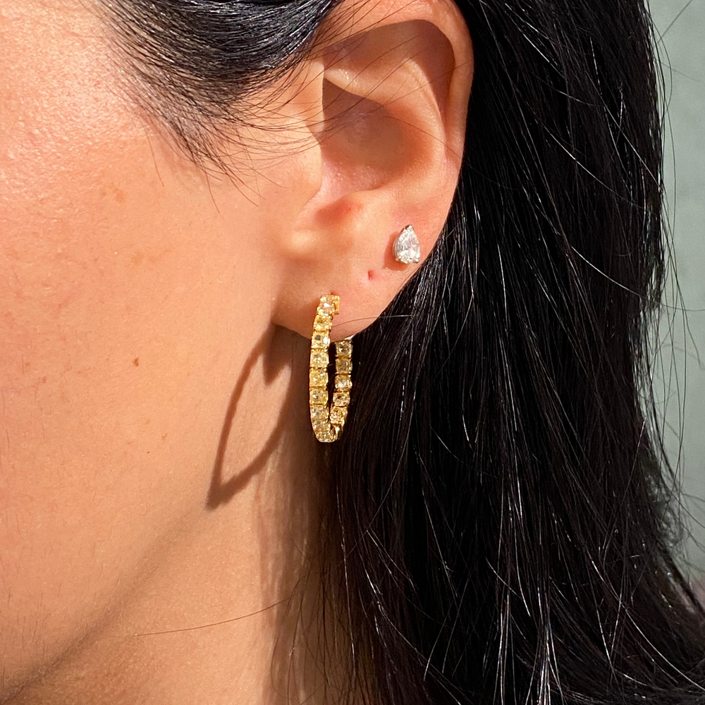 4 Carat Total Fancy Yellow Cushion Diamond Hoops