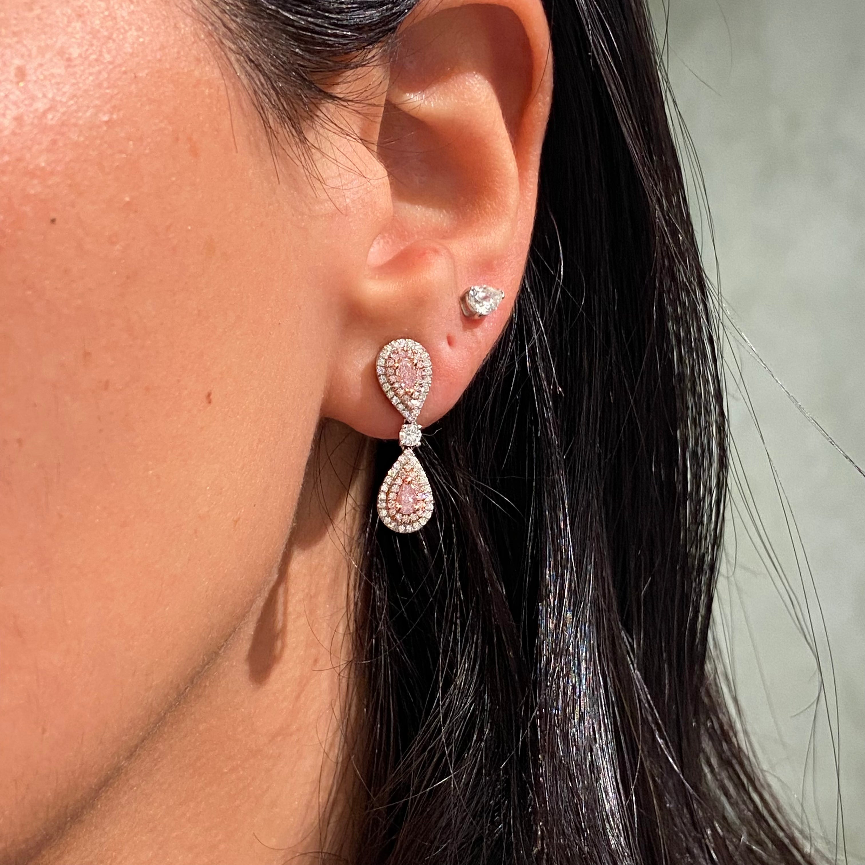 1.4ct Pink Pear Diamond Double Halo Earrings