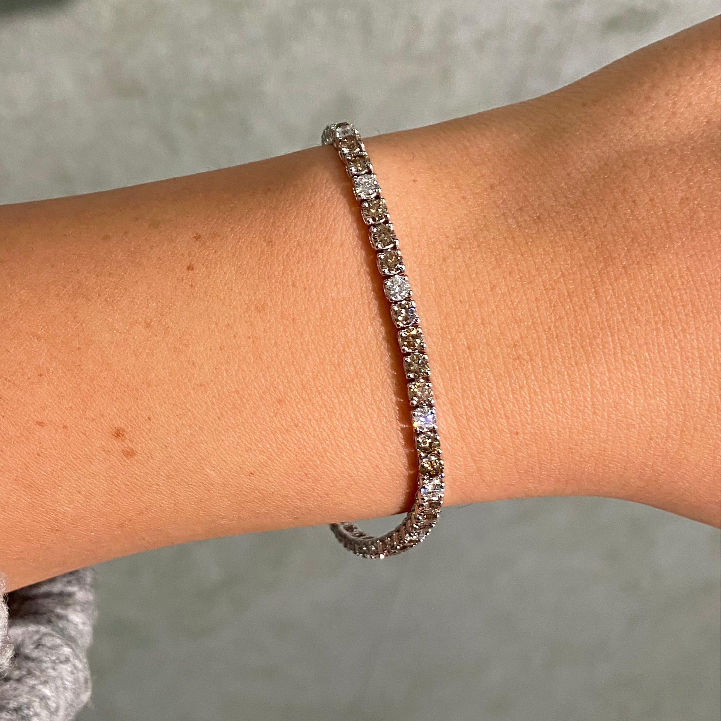 5.5ct Champagne and Colorless Diamond Tennis Bracelet in White Gold