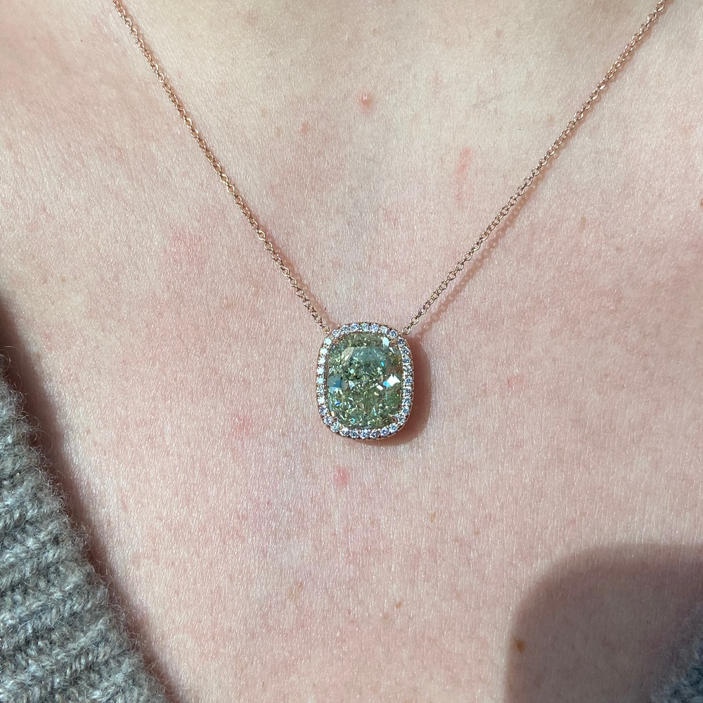 5.83ct Green Cushion diamond pendant by Rare Colors by Namdar, New York City