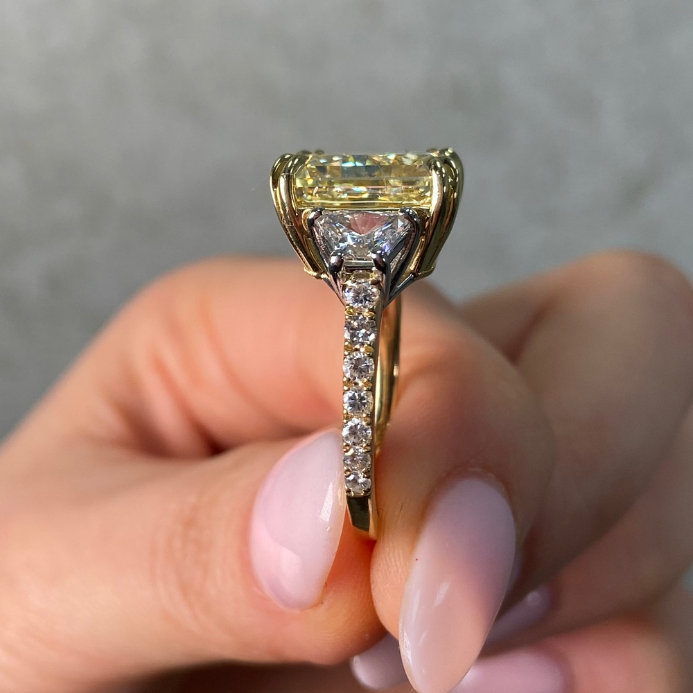 Natural 8.16ct Intense Yellow Radiant diamond engagement ring — Rare Colors by Namdar NYC