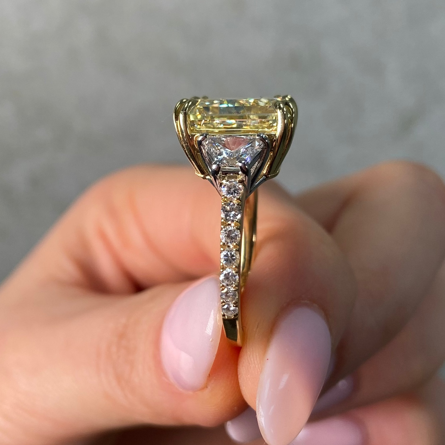 Natural 8.16ct Intense Yellow Radiant diamond engagement ring — Rare Colors by Namdar NYC