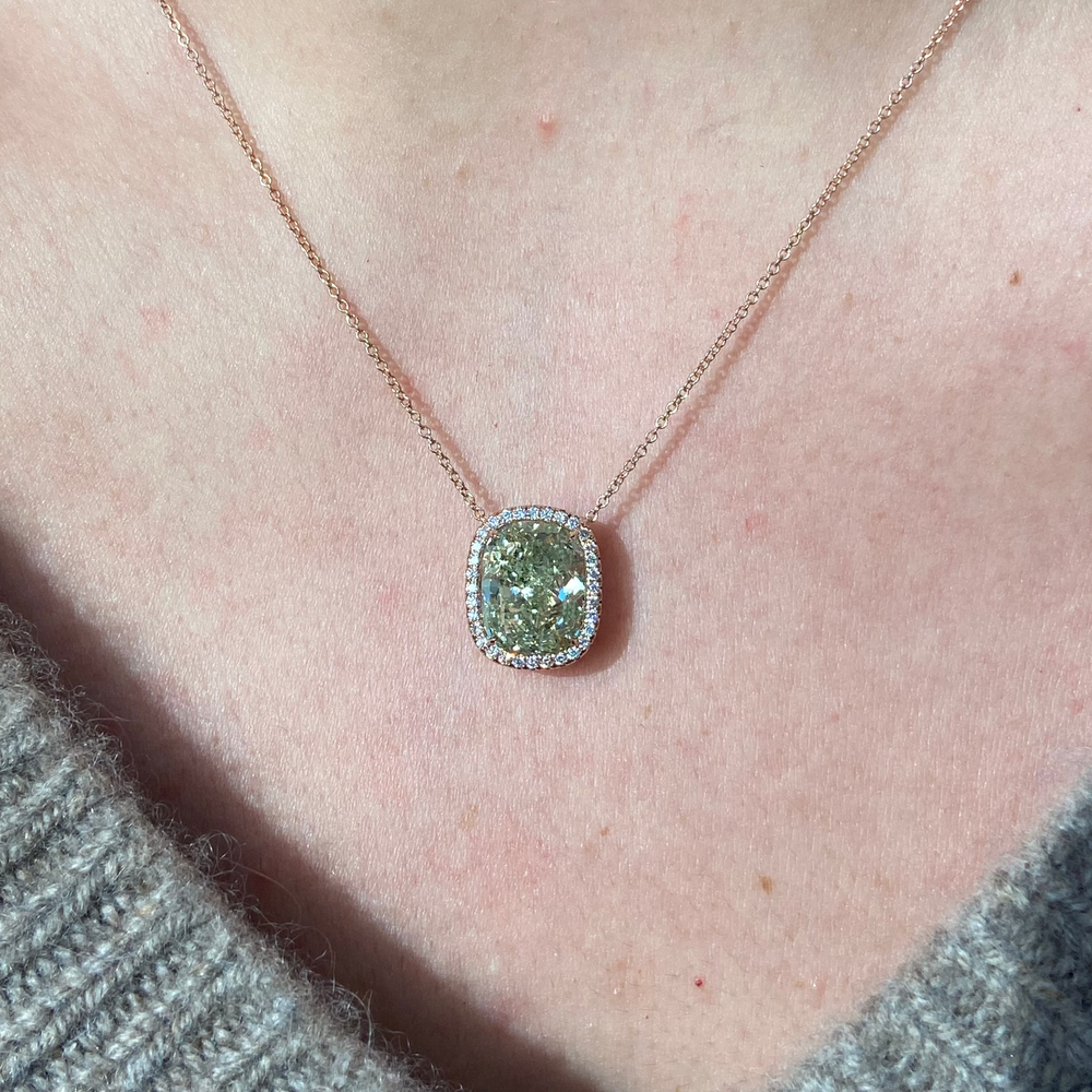 Natural 5.83ct Green Cushion diamond pendant — Rare Colors by Namdar NYC