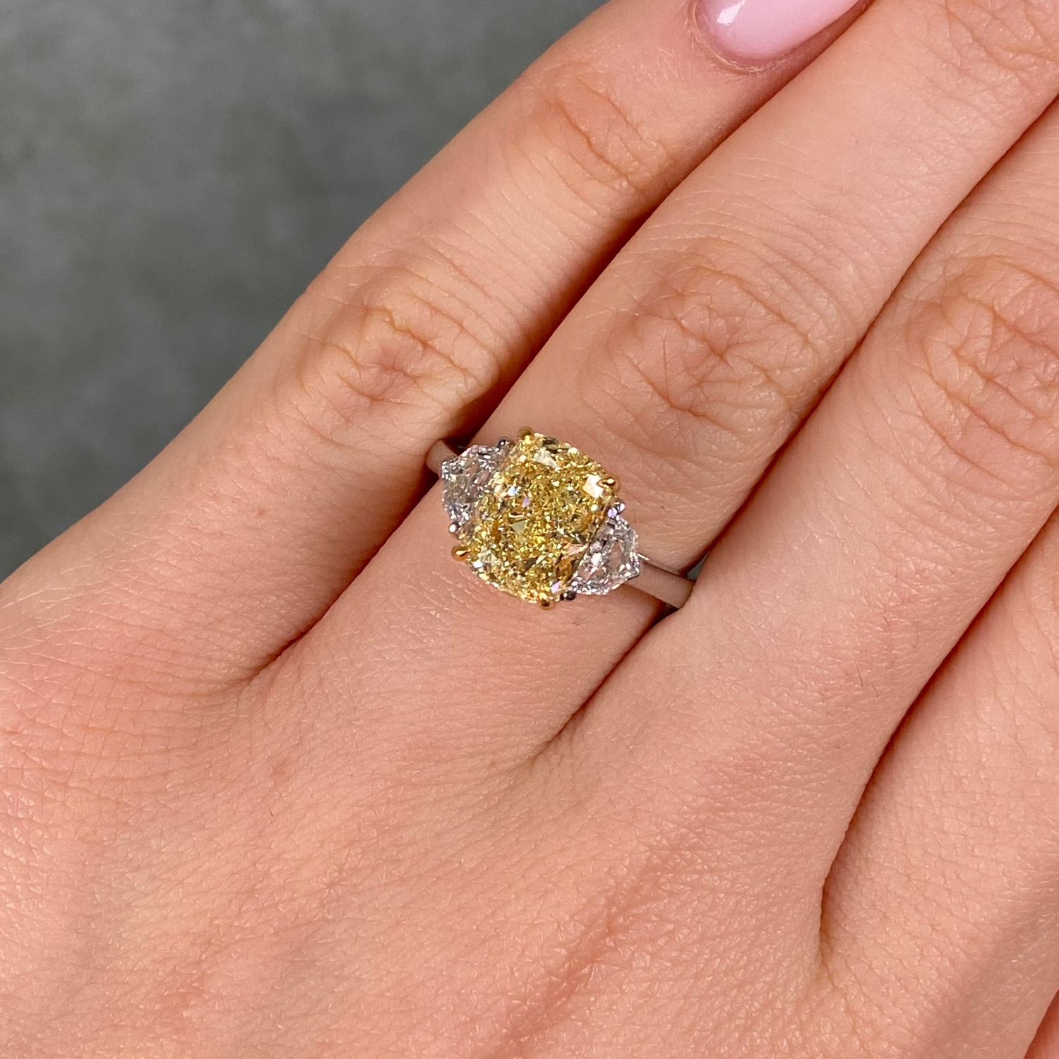 3 Carat Fancy Yellow Elongated Cushion Diamond Engagement Ring