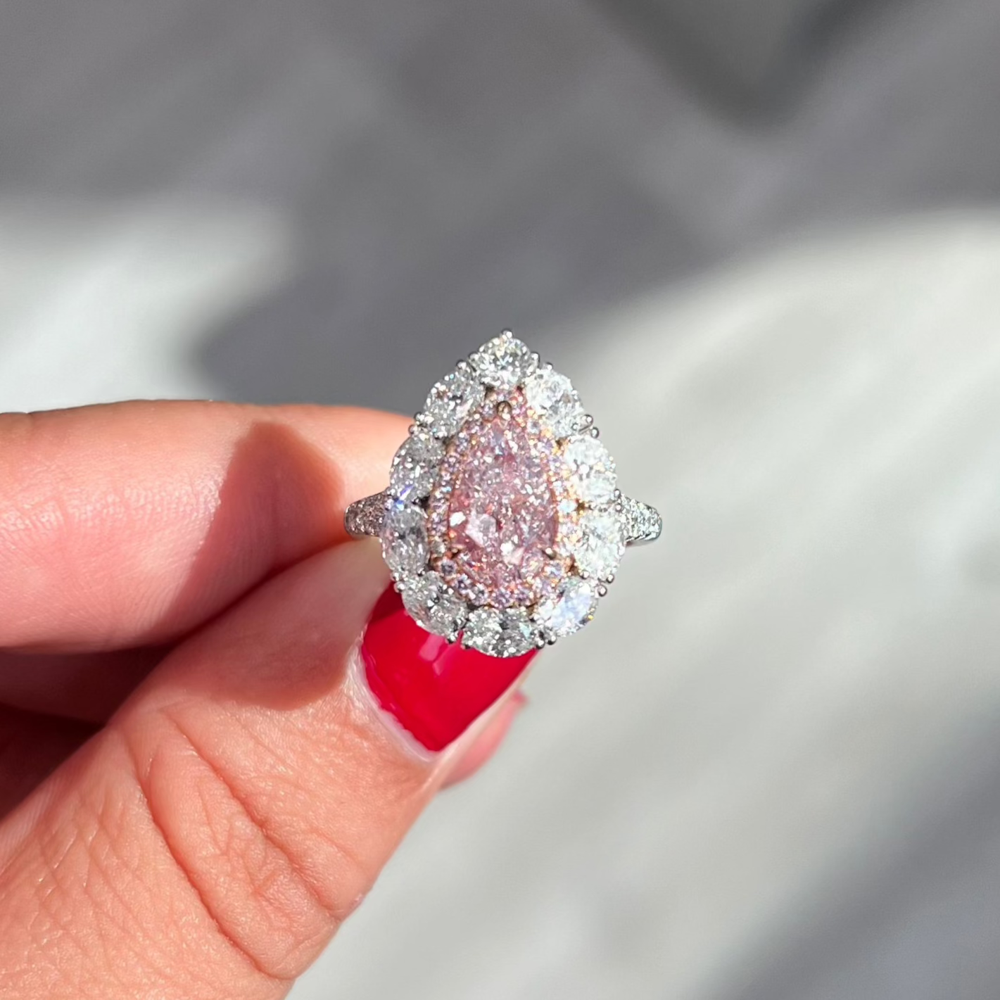 GIA 2ct Pink Pear diamond ring at Rare Colors by Namdar, 5th Avenue New York