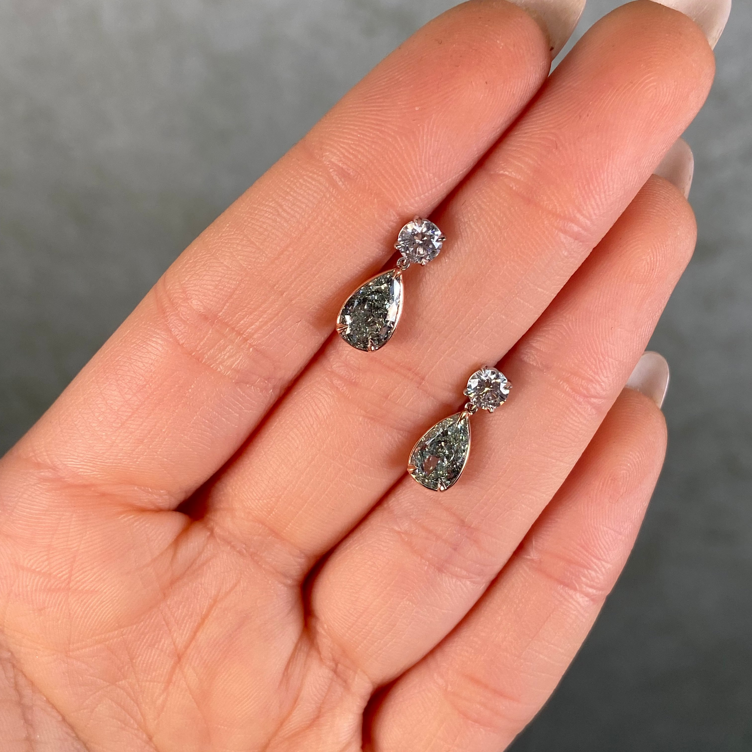 Green diamond drop earrings, handcrafted by Rare Colors by Namdar