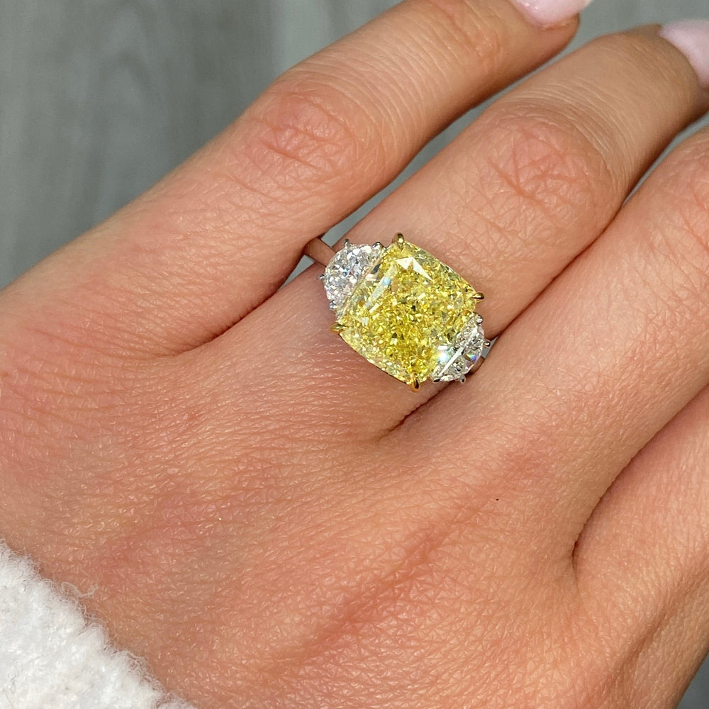 Natural 6ct Fancy Yellow Cushion diamond engagement ring — Rare Colors by Namdar NYC