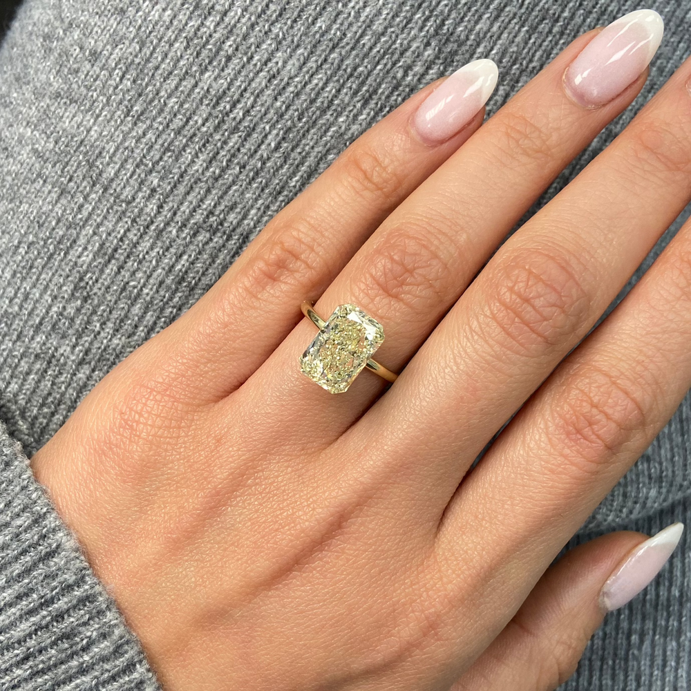 GIA 6ct Light Yellow Elongated Radiant diamond loose stone at Rare Colors by Namdar, 5th Avenue New York