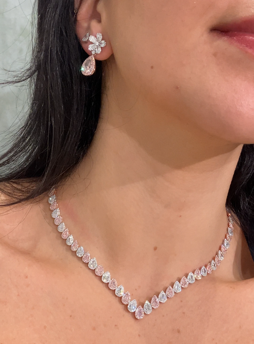 17 Carat Alternating Pink and Colorless Diamond Riviera Necklace