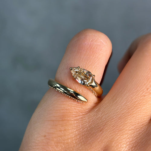 Champagne Diamond Side Pavé Spiral Pinky Ring