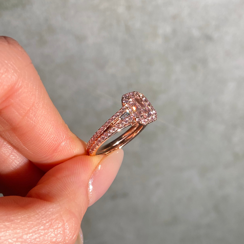 1 Carat Pink Radiant Diamond Halo Engagement Ring