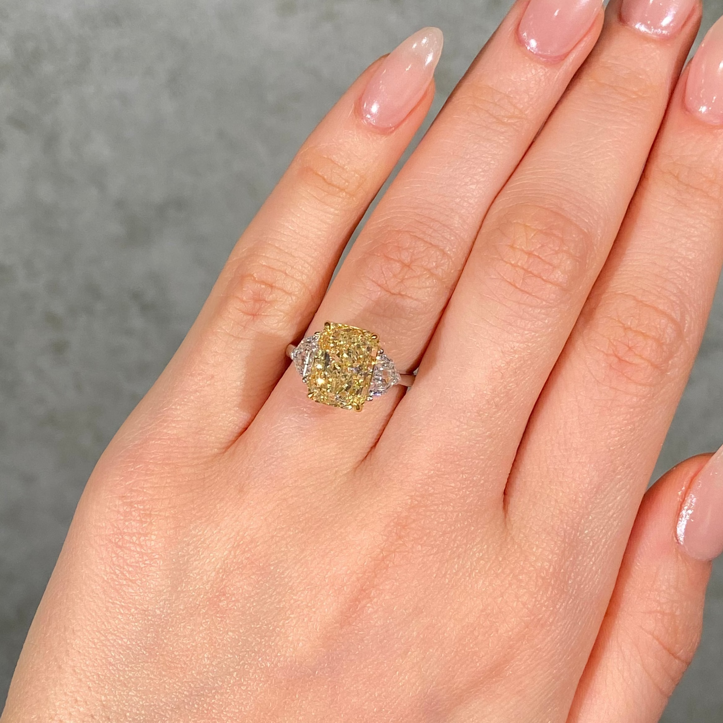 5 Carat Light Yellow Elongated Radiant Diamond Engagement Ring
