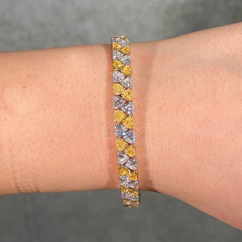 16 Carat Yellow and Colorless Heart Diamond Tennis Bracelet