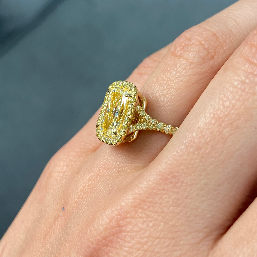Natural 3.32ct Yellow Cushion diamond engagement ring — Rare Colors by Namdar NYC