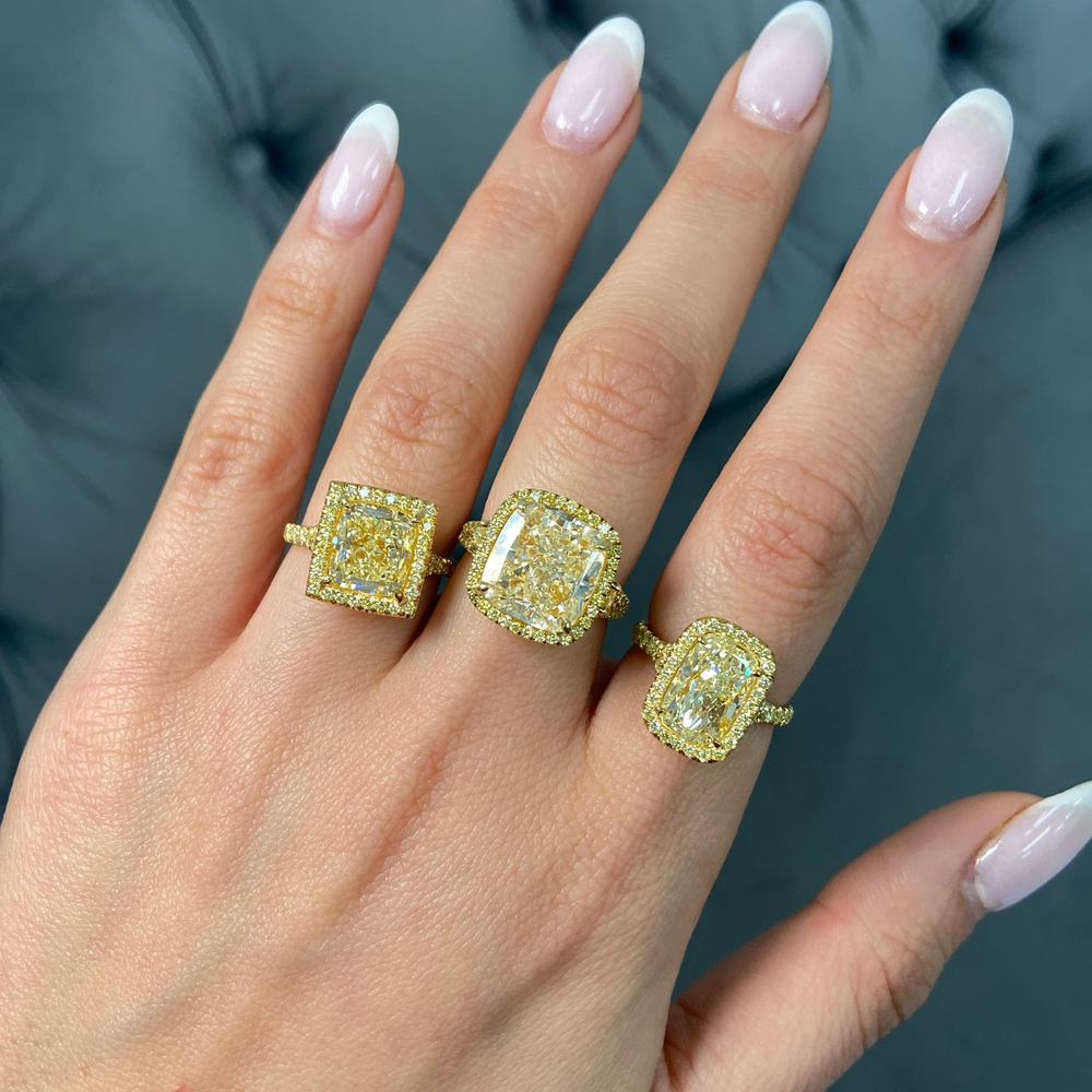 3.32ct Yellow Cushion engagement ring — color diamond specialists Rare Colors by Namdar