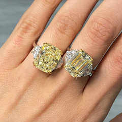 Yellow emerald cut diamond ring with exceptional brilliance, excellent cutting, and VS2 clarity.