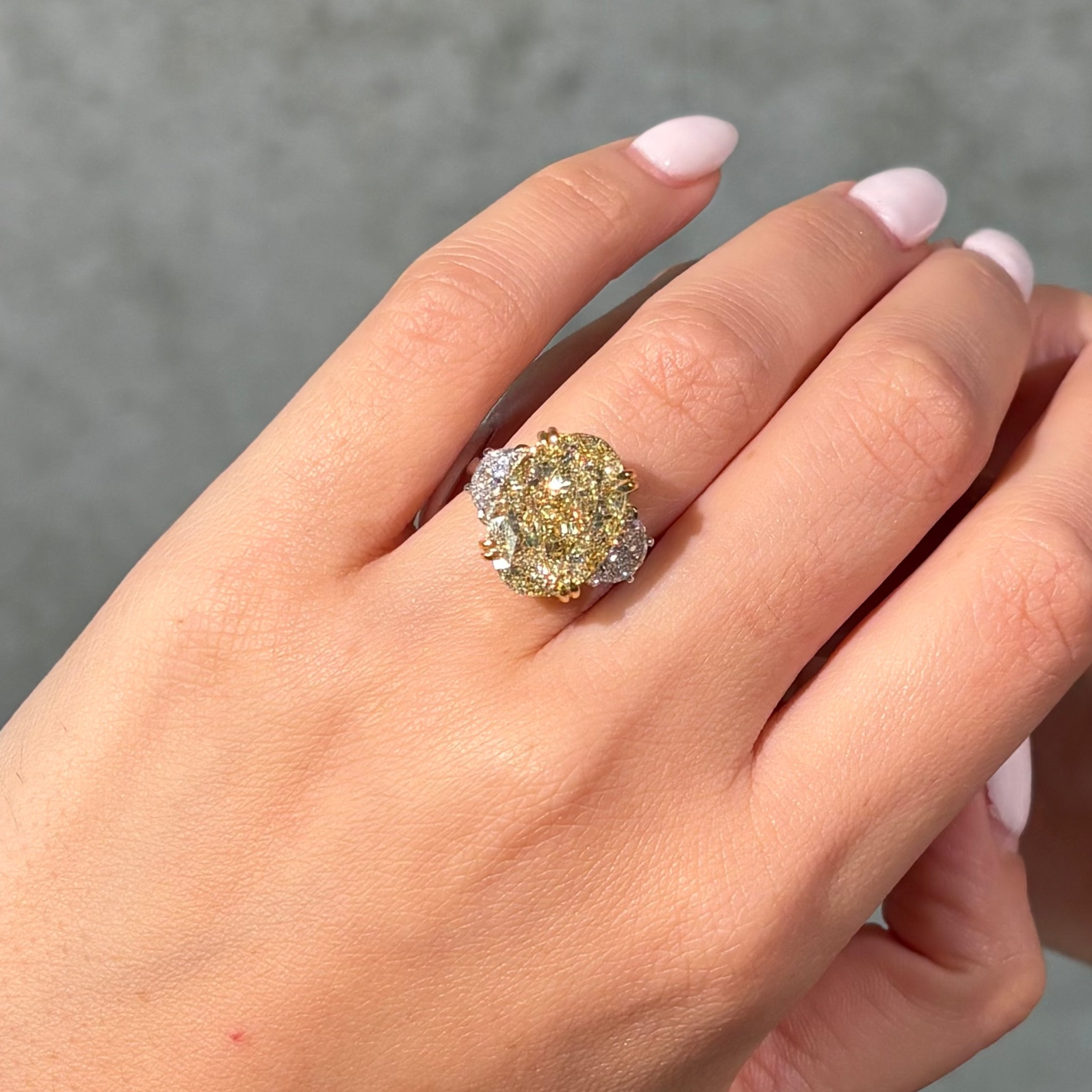 11.07ct GIA Light Yellow Oval Diamond Three Stone Engagement Ring