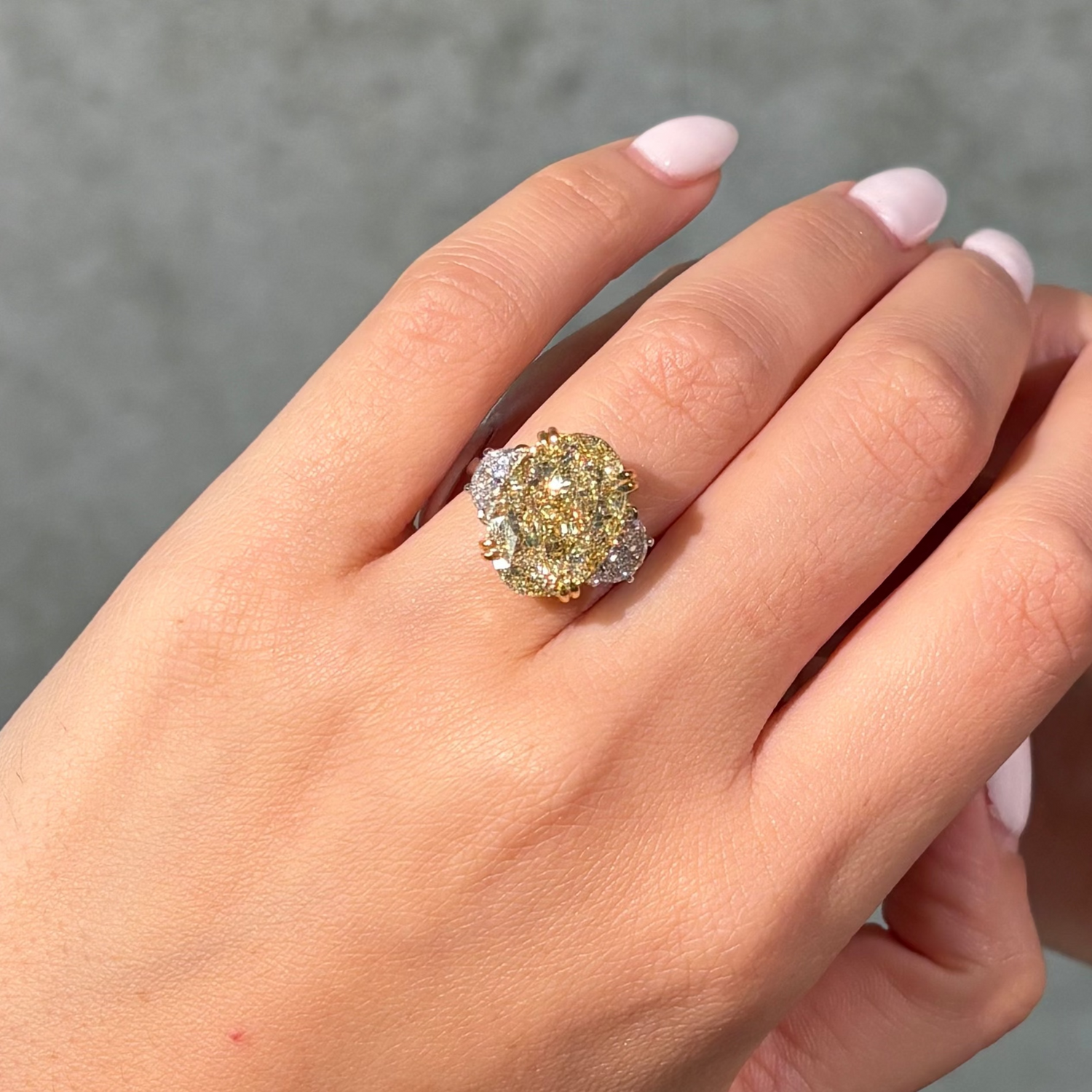 11.07ct GIA Light Yellow Oval Diamond Three Stone Engagement Ring