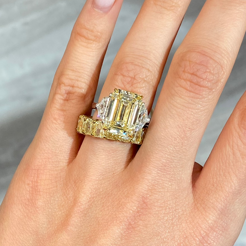 7 Carat Yellow Emerald Diamond Engagement Ring