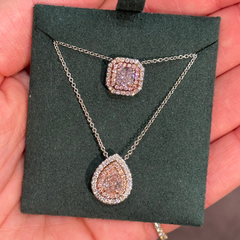 Pink Diamond Double Halo Pendant Necklace