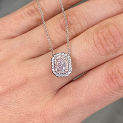 Pink Elongated Radiant Diamond Double Halo Pendant