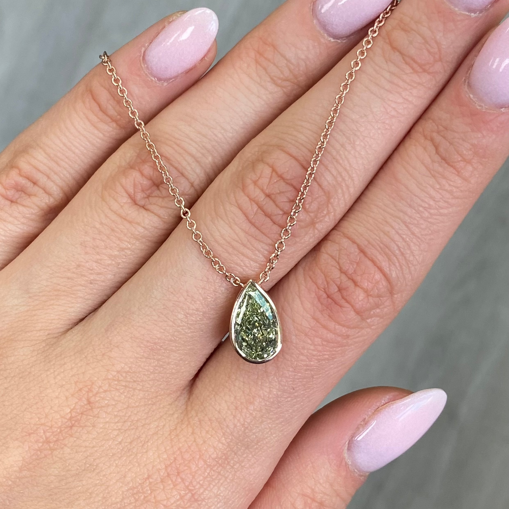3ct Green Pear diamond pendant necklace by Rare Colors by Namdar, New York City
