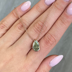 3 Carat Green Pear Diamond in Pink Bezel Pendant Necklace