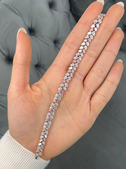 10.5ct Fancy Pink & White Pear Diamond Double Row Bracelet