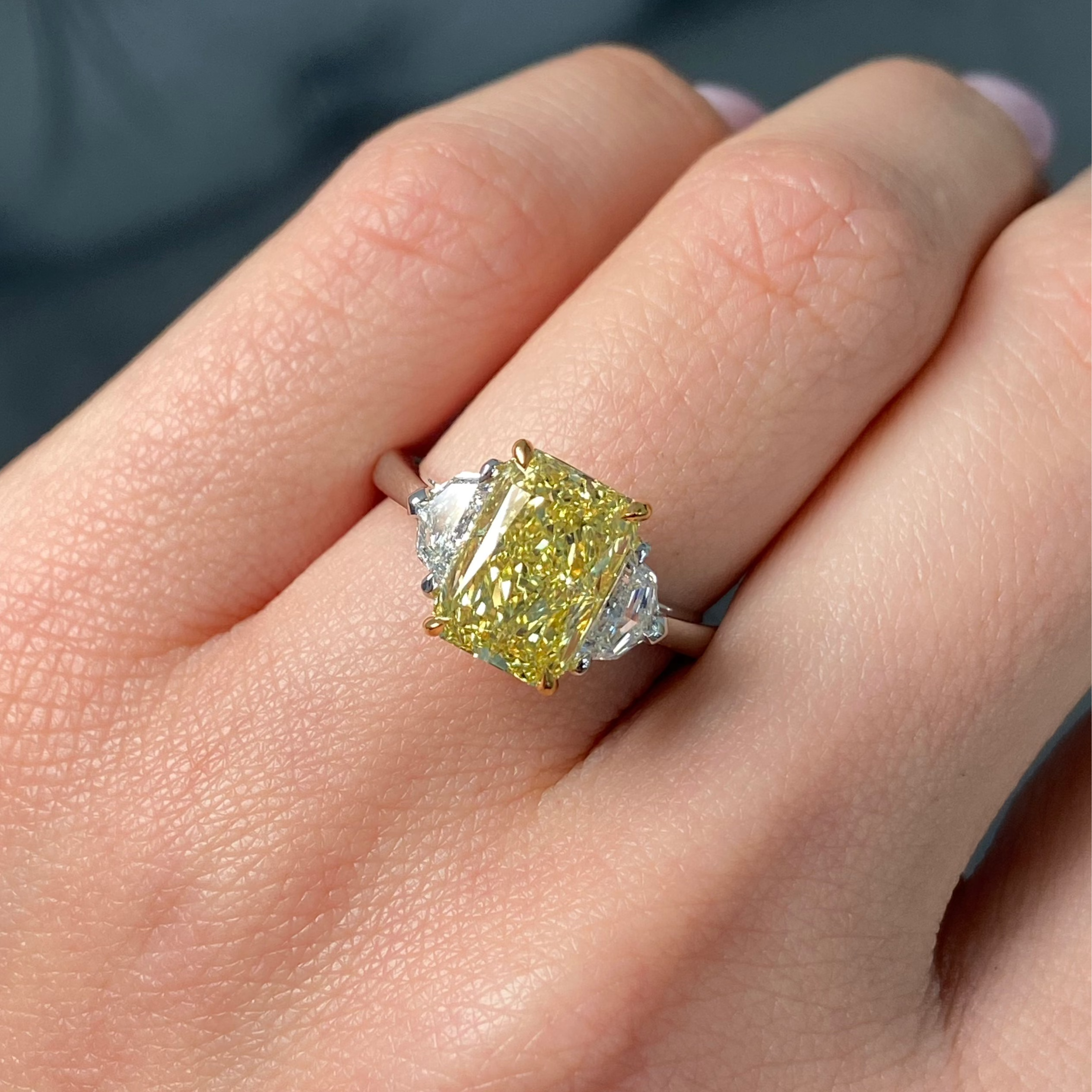 3 Carat Fancy Yellow Elongated Radiant Diamond Engagement Ring