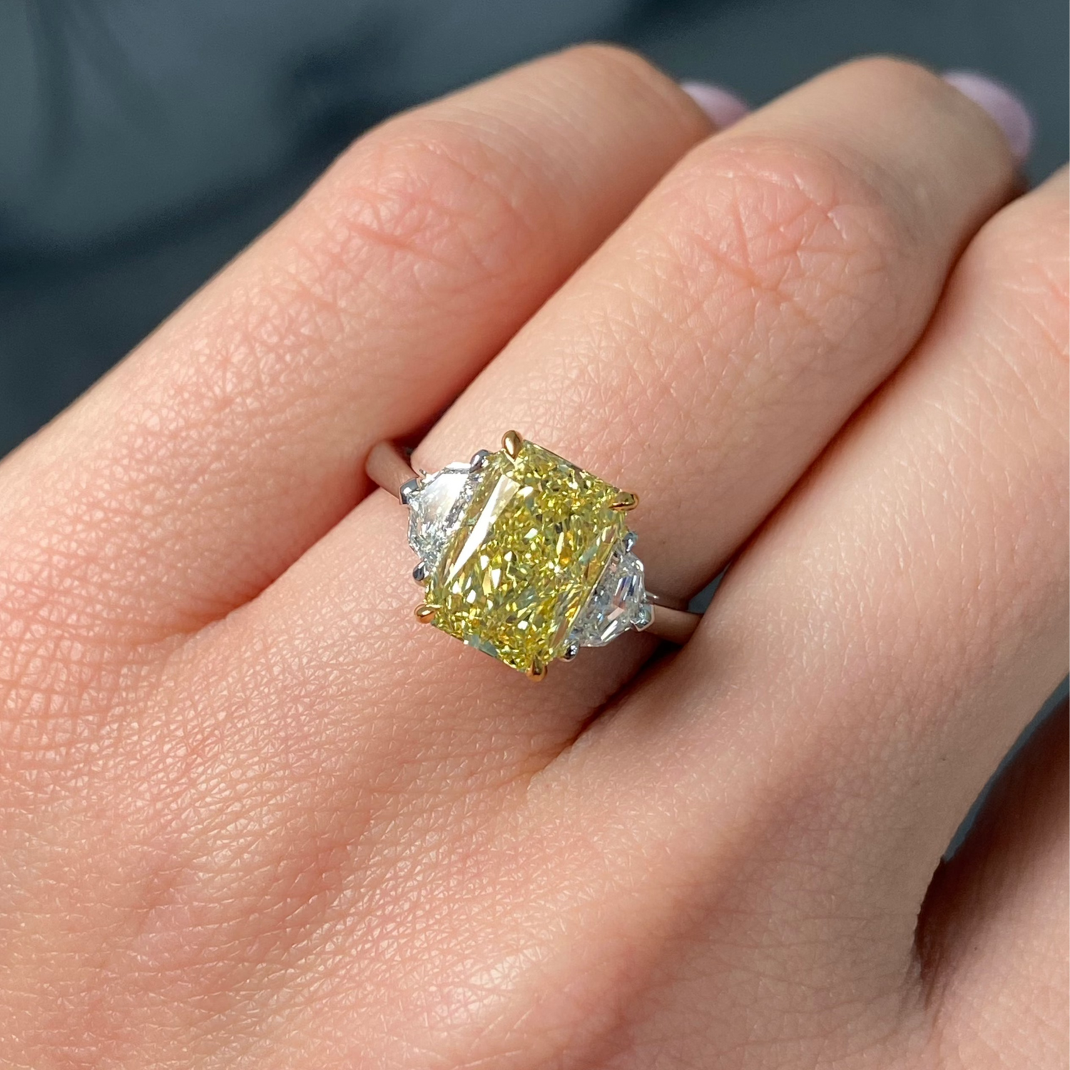 3 Carat Fancy Yellow Elongated Radiant Diamond Engagement Ring