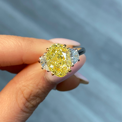 5ct Fancy Intense Yellow Oval Diamond Engagement Ring