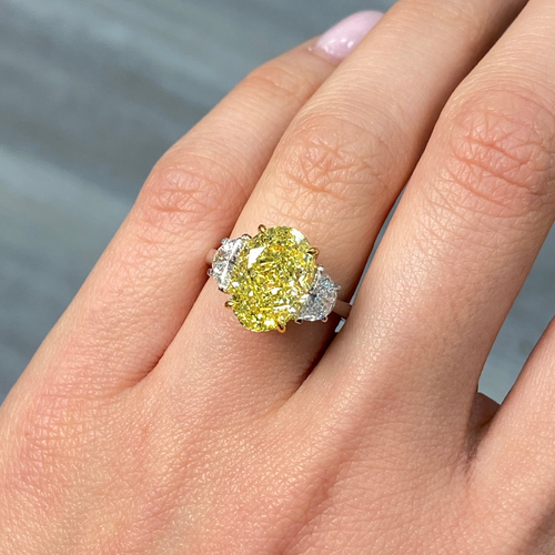 5ct Fancy Intense Yellow Oval Diamond Engagement Ring