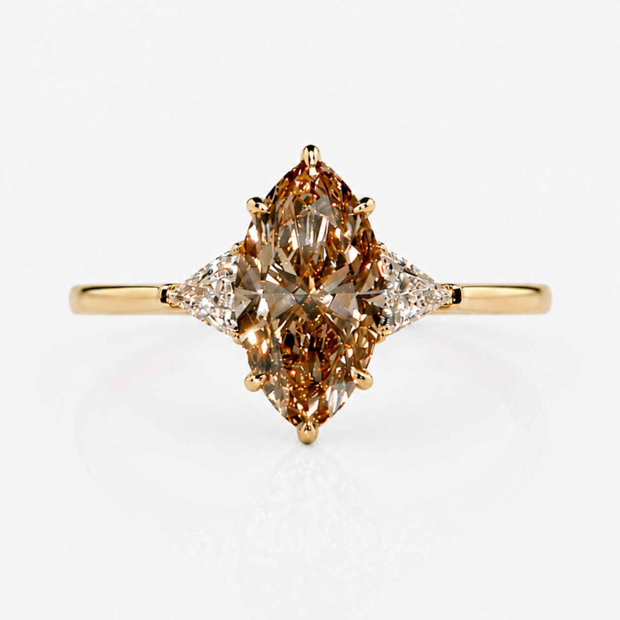 3ct Champagne Marquise Diamond Three Stone Engagement Ring