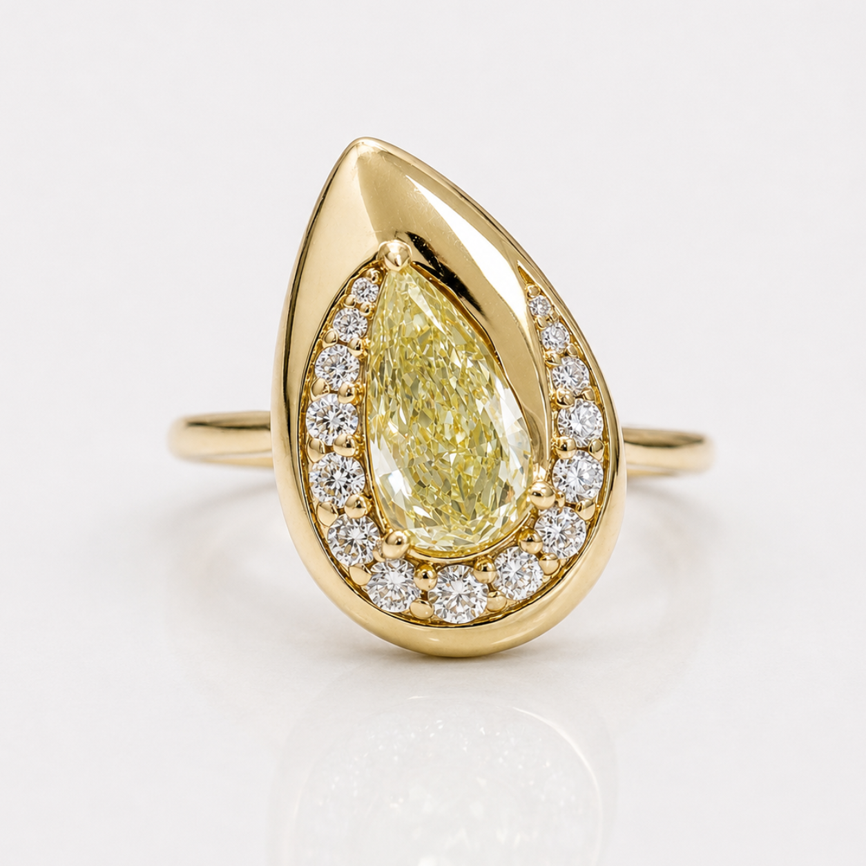 GIA Yellow Pear Diamond Bezel Swirl Pavé Ring