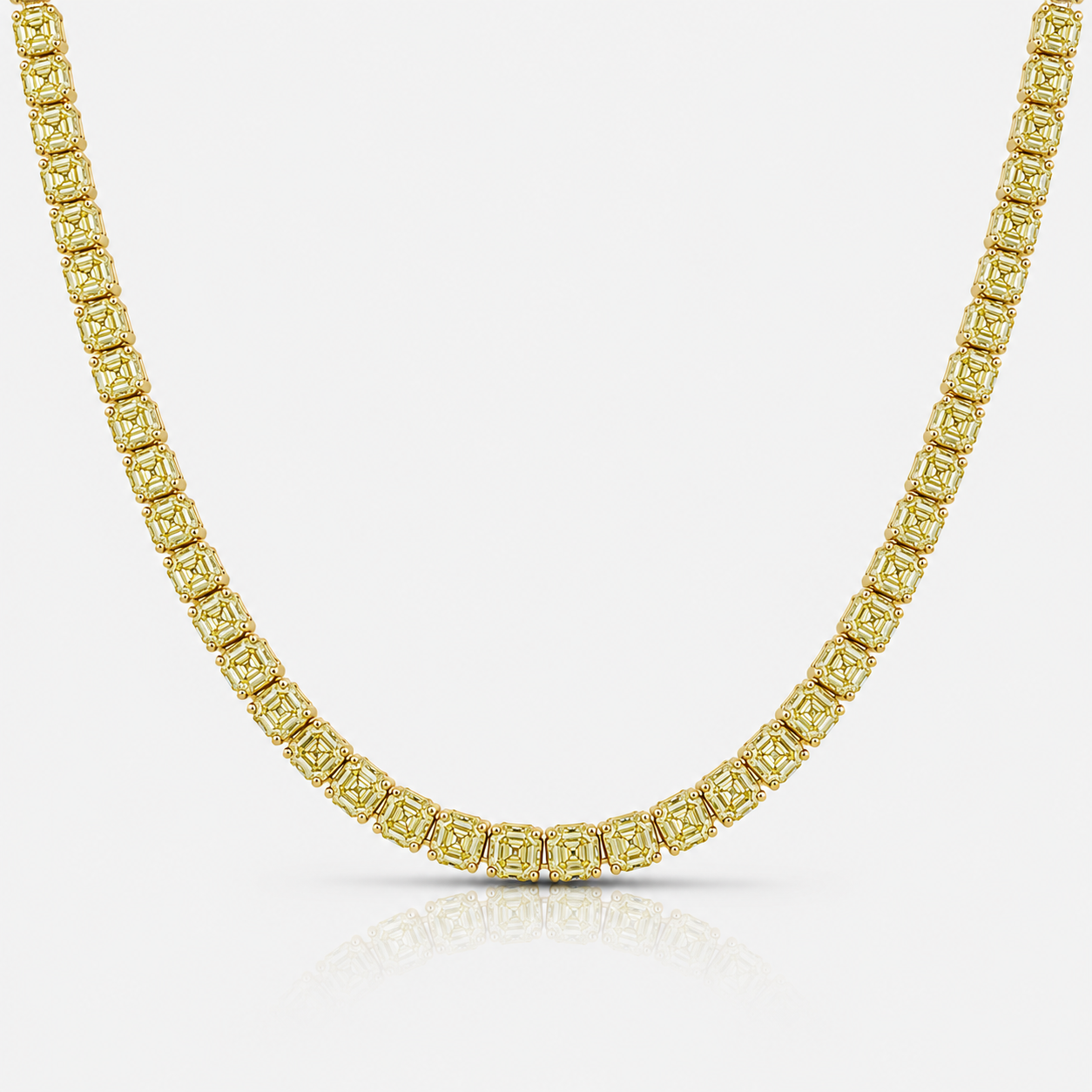 20ct Fancy Yellow Asscher Diamond Tennis Necklace