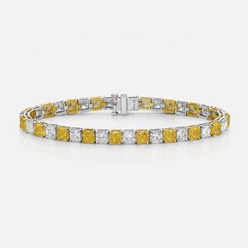 14 Carat Alternating Yellow and Colorless Cushion Diamond Tennis Bracelet