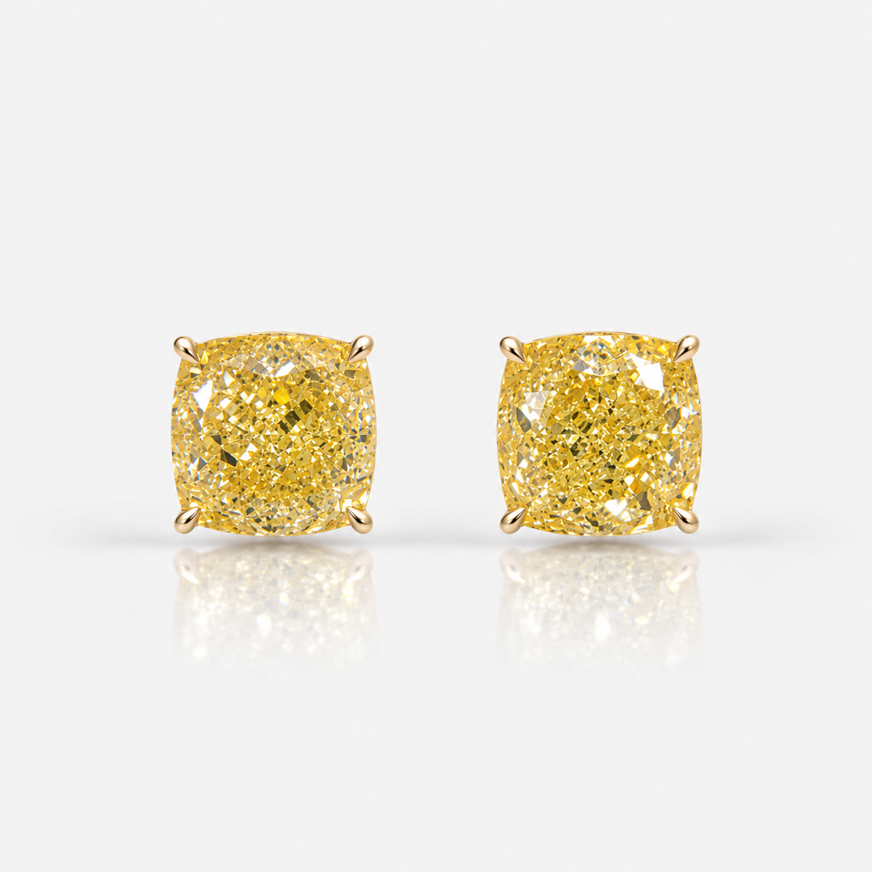 3 Carat Total GIA Fancy Yellow Cushion Cut Stud Earrings