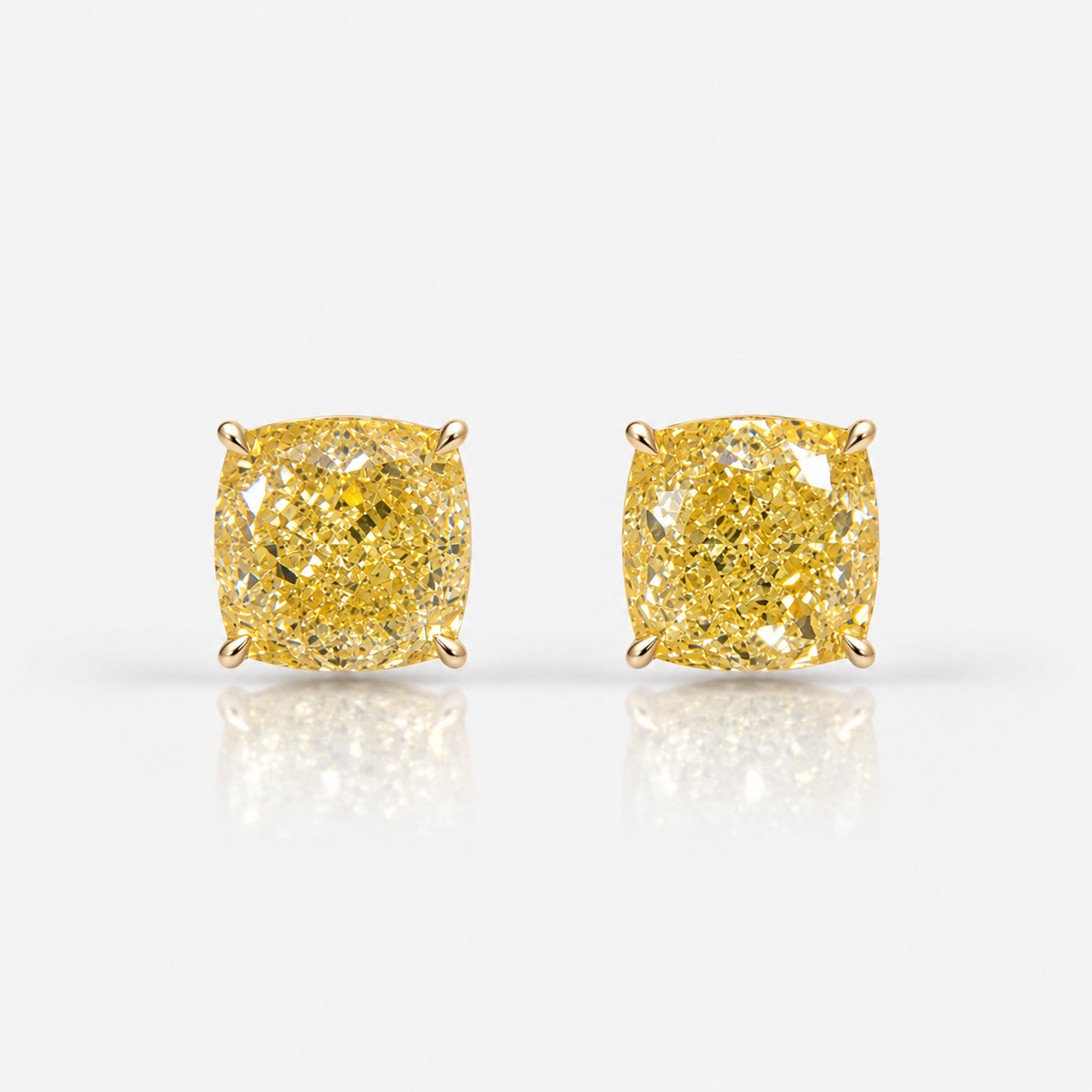 3 Carat Total GIA Fancy Yellow Cushion Cut Stud Earrings