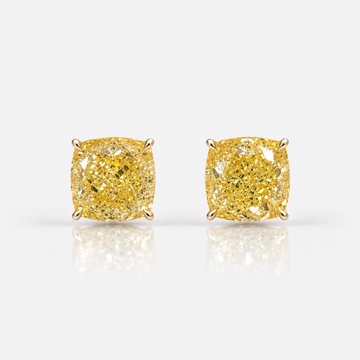 3 Carat Total GIA Fancy Yellow Cushion Cut Stud Earrings