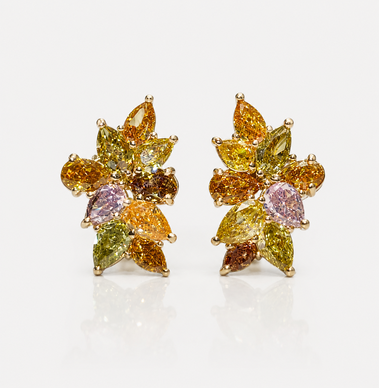 5ct Mixed Earth Tone Champagne Diamond Cluster Earrings