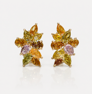 5ct Mixed Earth Tone Champagne Diamond Cluster Earrings