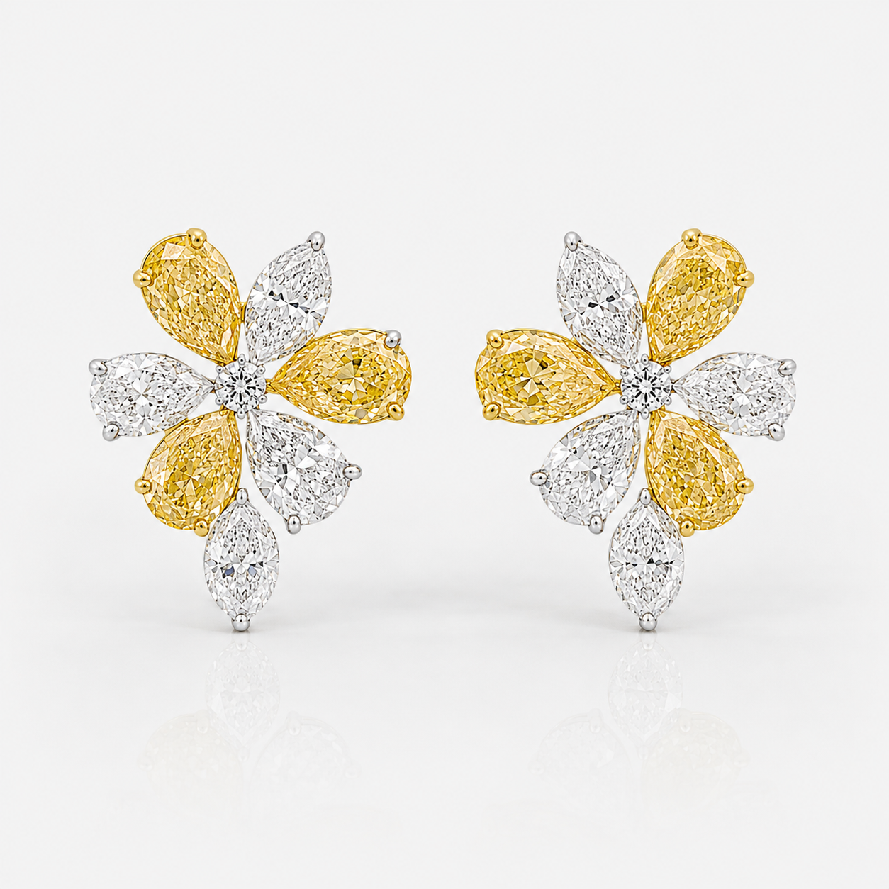 Natural fancy yellow diamond flower stud earrings — Rare Colors by Namdar NYC
