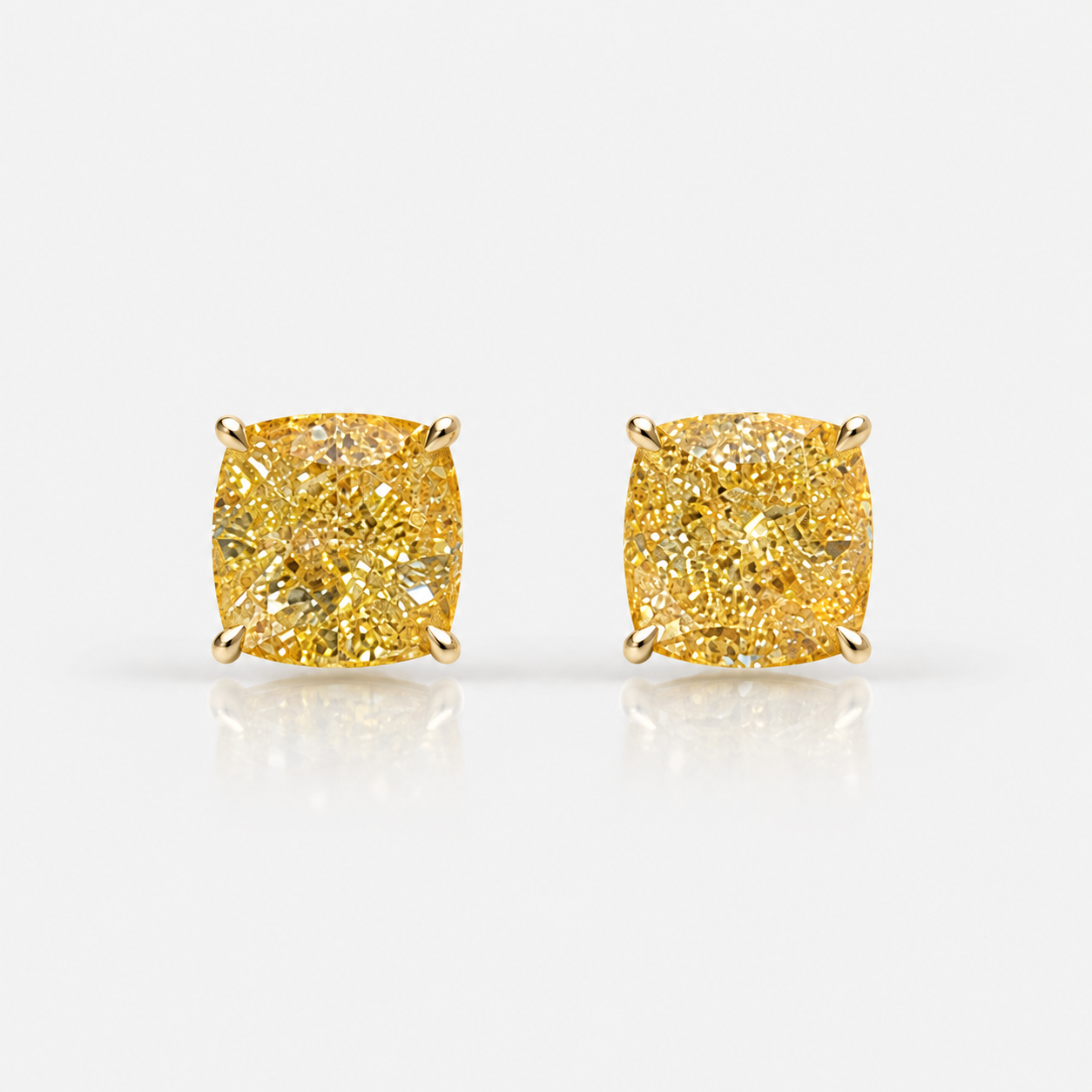 2 Carat Total Fancy Yellow Cushion Diamond Stud Earrings