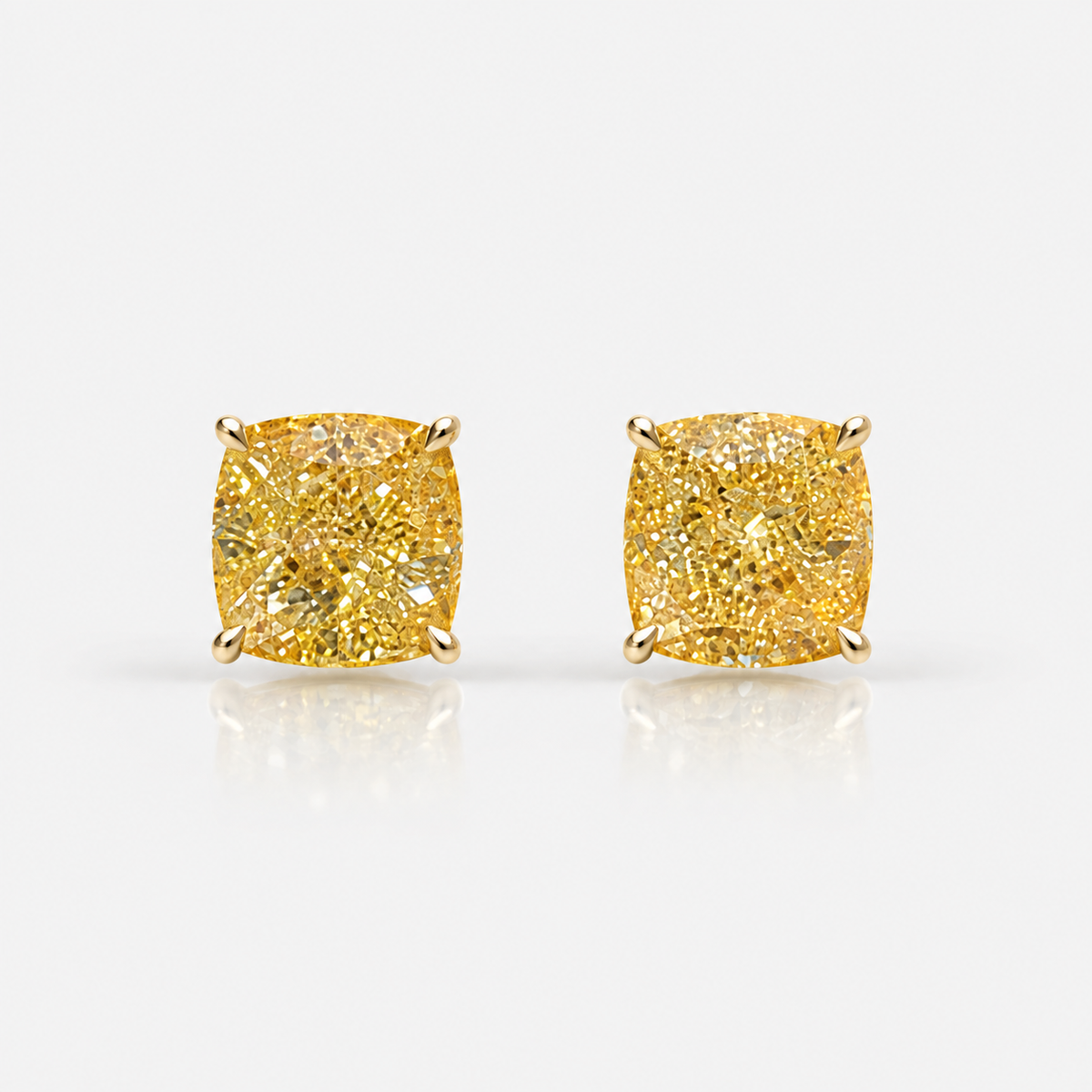 2 Carat Total Fancy Yellow Cushion Diamond Stud Earrings