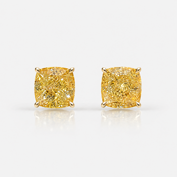 2 Carat Total Fancy Yellow Cushion Diamond Stud Earrings