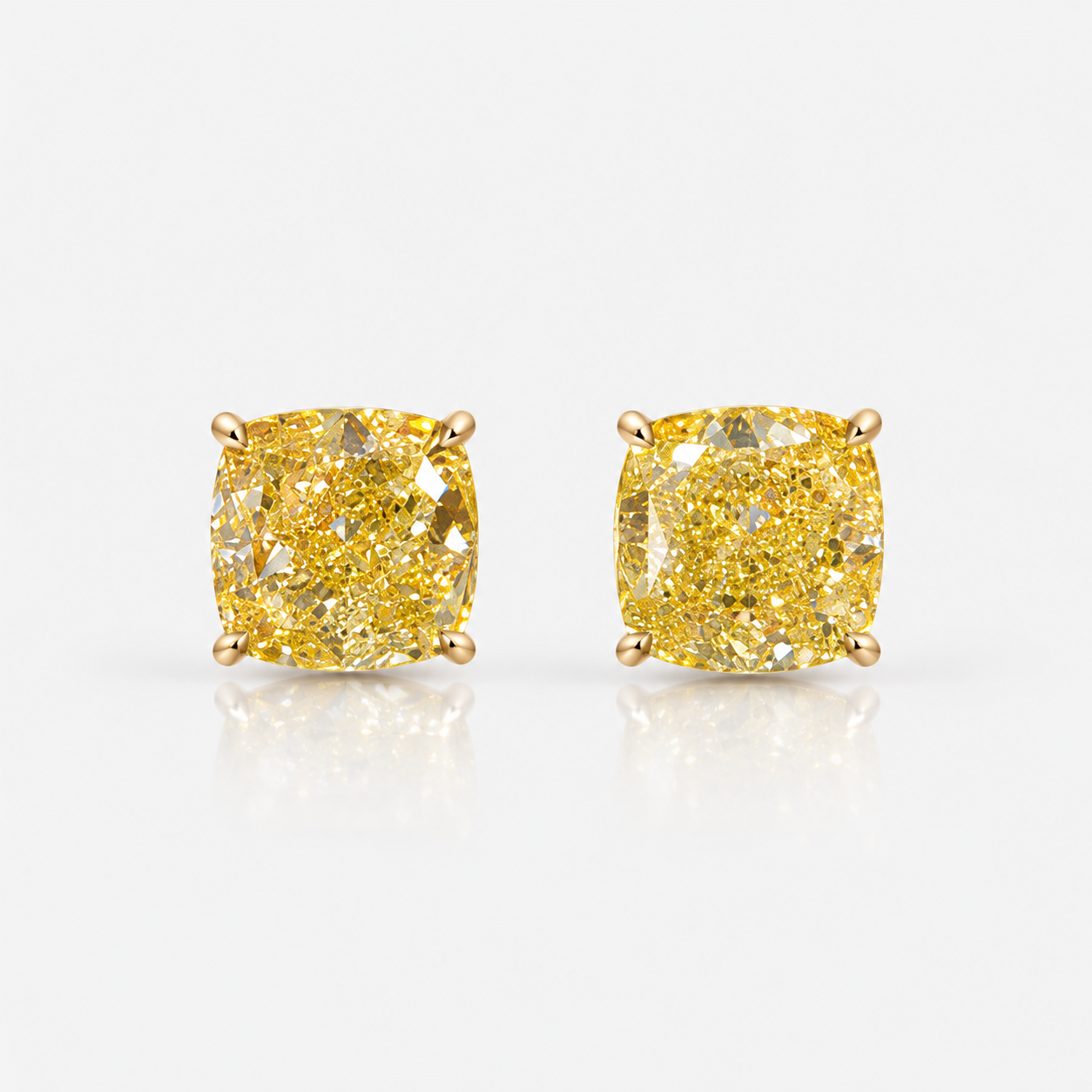 4 Carat Total GIA Fancy Yellow Cushion Cut Stud Earrings