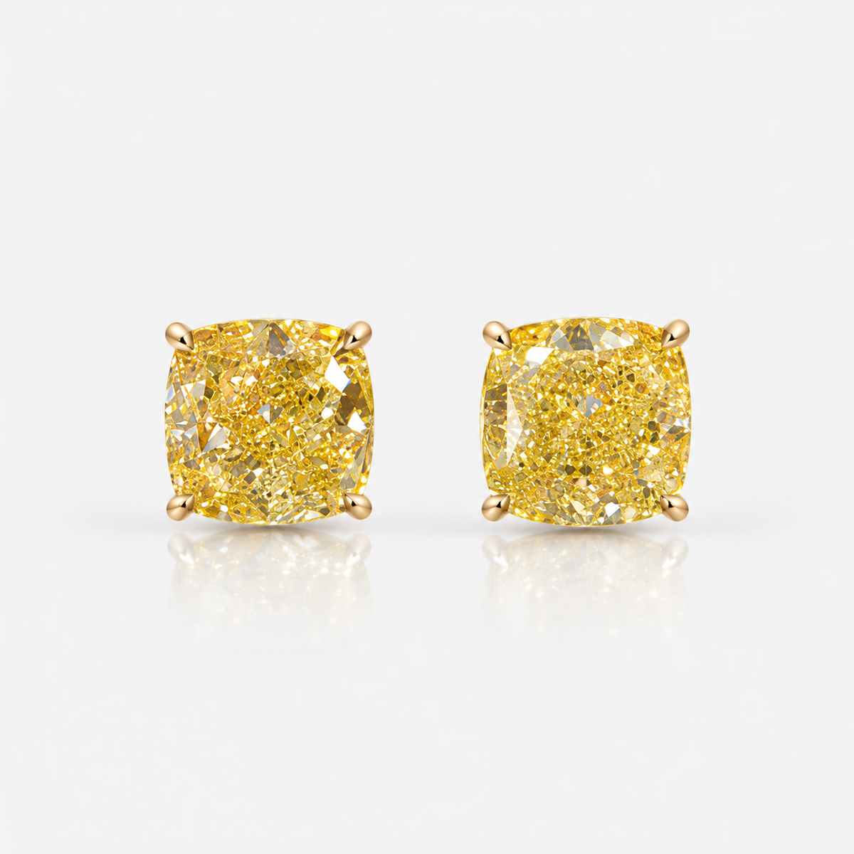4 Carat Total GIA Fancy Yellow Cushion Cut Stud Earrings