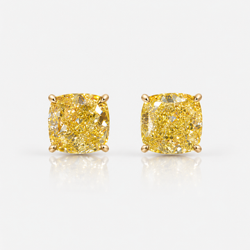 4 Carat Total GIA Fancy Yellow Cushion Cut Stud Earrings